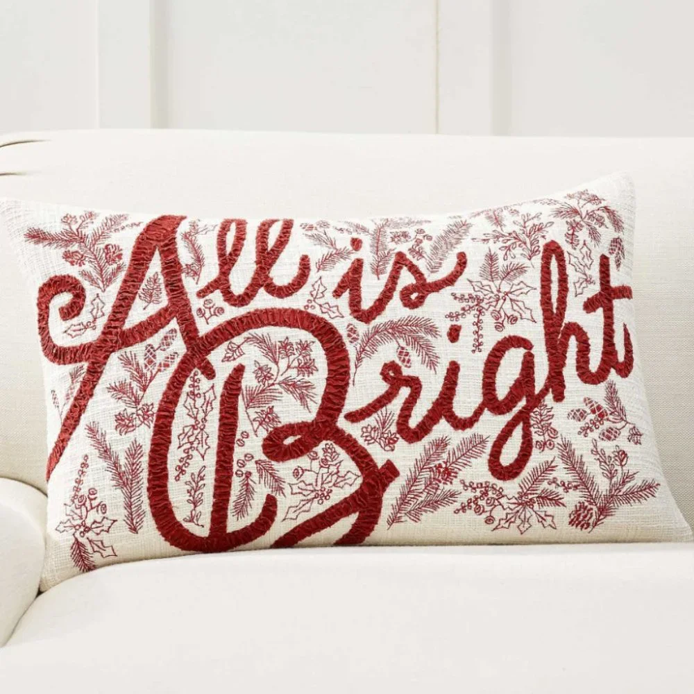 Pottery Barn All is Bright Embroidered Lumbar Throw Pillow Cover